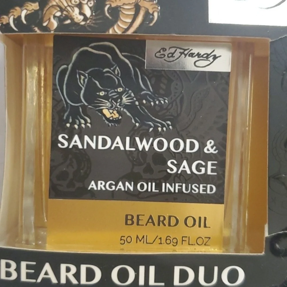 Ed Hardy Sandalwood & Sage Cedarwood‎ & Amber beard oil duo set brand new